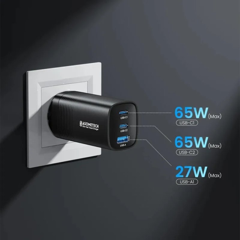 У наявності! Універсальна зарядка GaN Asometech 65W зарядний пристрій блок живлення — фото 3