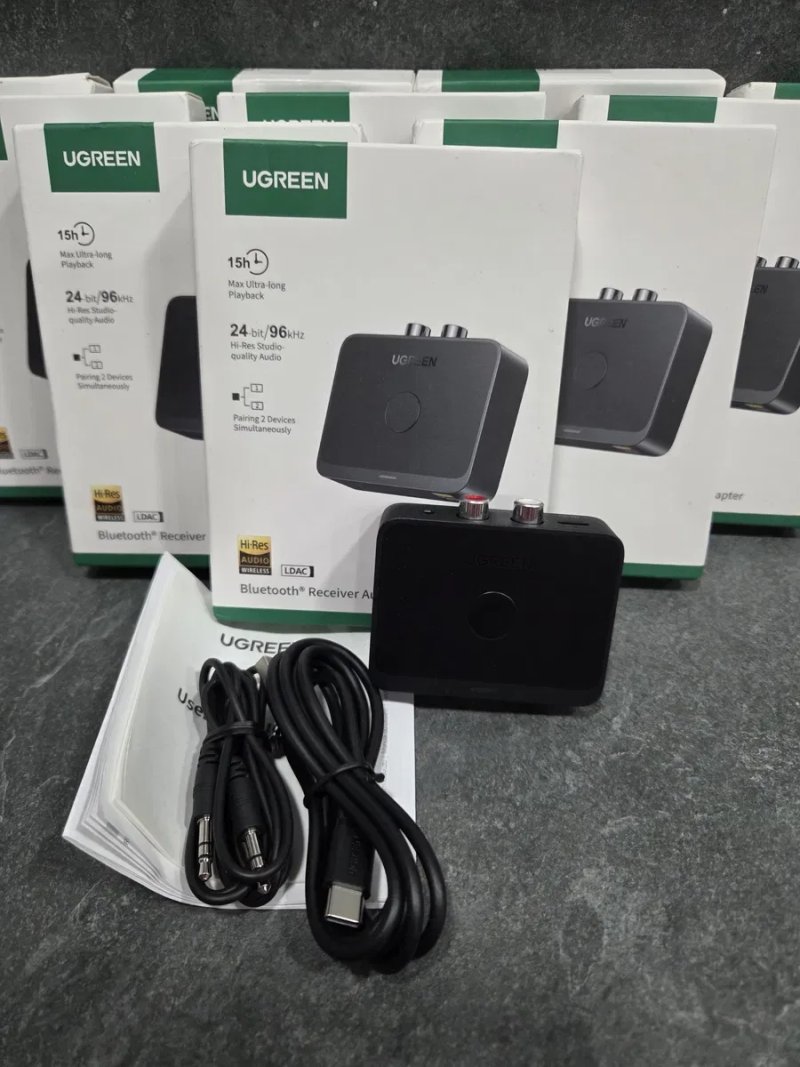 Ugreen BT505 Bluetooth 6.0 BT505 Hi-Res Audio LDAC приймач адаптер для авто, стереосистеми, навушників, мобільного телефону 15 годин 24bit/96kHz Black — фото 2
