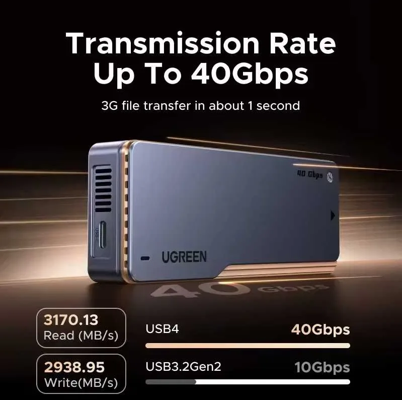 Ugreen SSD карман M2 NVME 40Gbps USB 4.0 - D703 Intel chip (19403) — фото 3