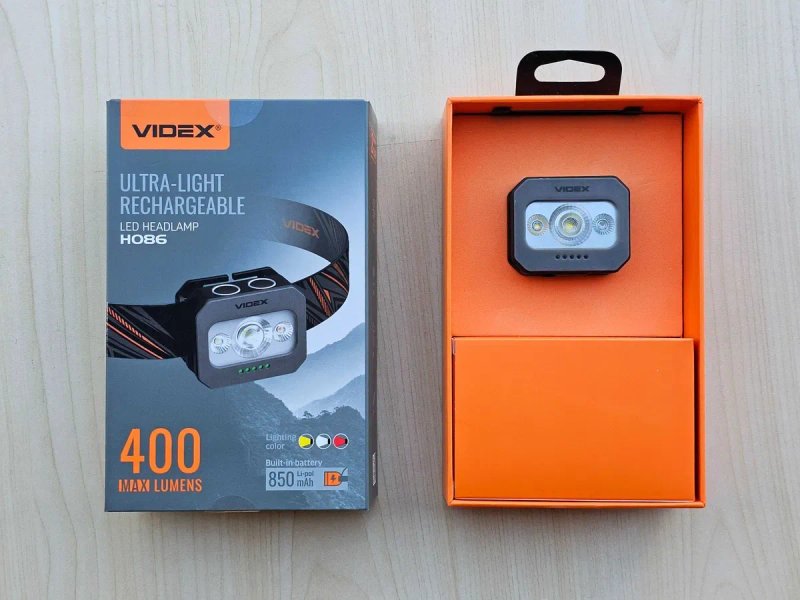 Ультралегка новинка! VIDEX VLF-H086 400Lm налобний світлодіодний ліхтарик , з червоним та теплим світлом. Відекс ліхтар на голову , акумуляторний — фото 3