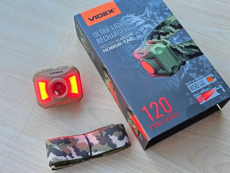 VIDEX RED - червоне світло. Камуфляжний налобний світлодіодний ліхтарик ВІДЕКС VLF-H085R-TAC 120Lm тільки з червоним світлом. Піксельний ремінець — фото 7