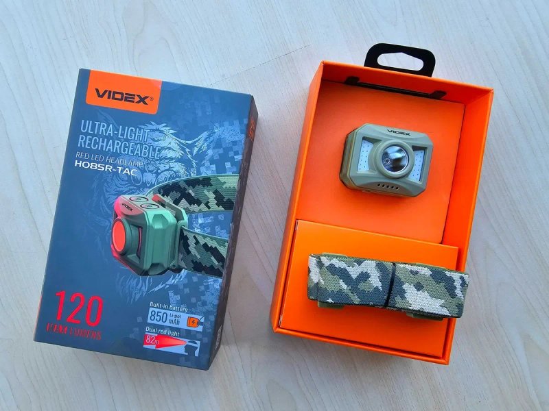 VIDEX RED - червоне світло. Камуфляжний налобний світлодіодний ліхтарик ВІДЕКС VLF-H085R-TAC 120Lm тільки з червоним світлом. Піксельний ремінець — фото 8