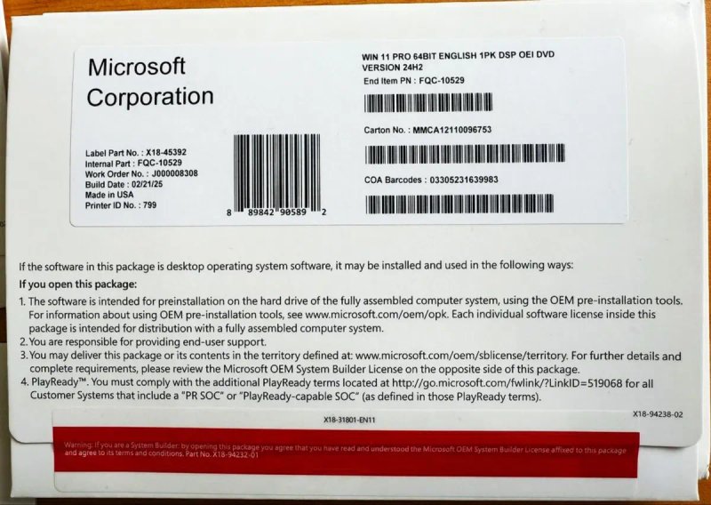 Windows 11 Pro ключ наклейки конверт DVD OEM UA FQC-10557 EngFQC-10529 — фото 3
