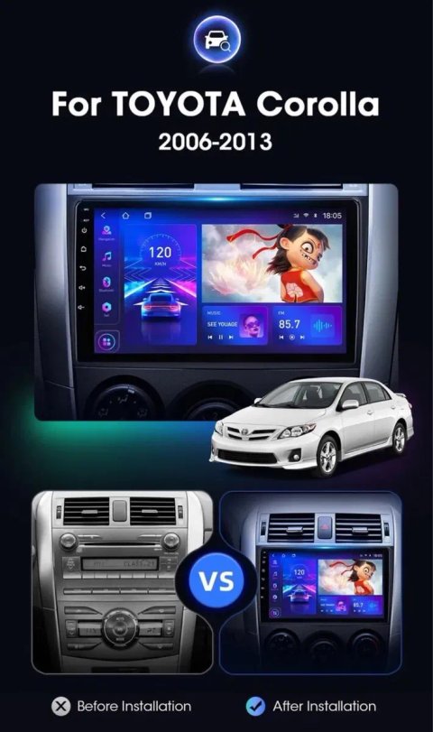 Якісна магнітола CarPlay швидкий процесор Toyota Corolla/Verso 2004-13