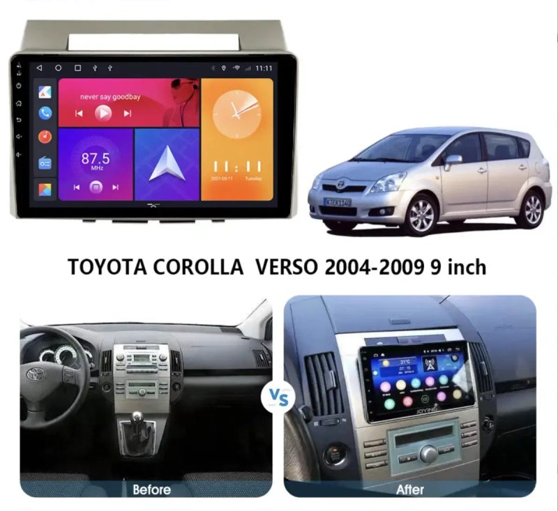 Якісна магнітола CarPlay швидкий процесор Toyota Corolla/Verso 2004-13 — фото 6
