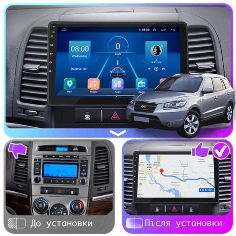 Якісна магнітола з CarPlay швидкий процесор Hyndai Santa FE Cанта ФЕ