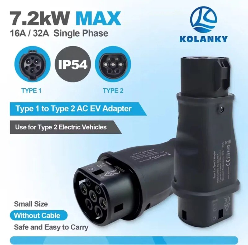 ЯКІСТЬ‼️Перехідник Type 1 - Type 2 7kW 32A EV Adapter адаптер для зарядки електромобіля Kolankyнадійний корпус EV зарядка