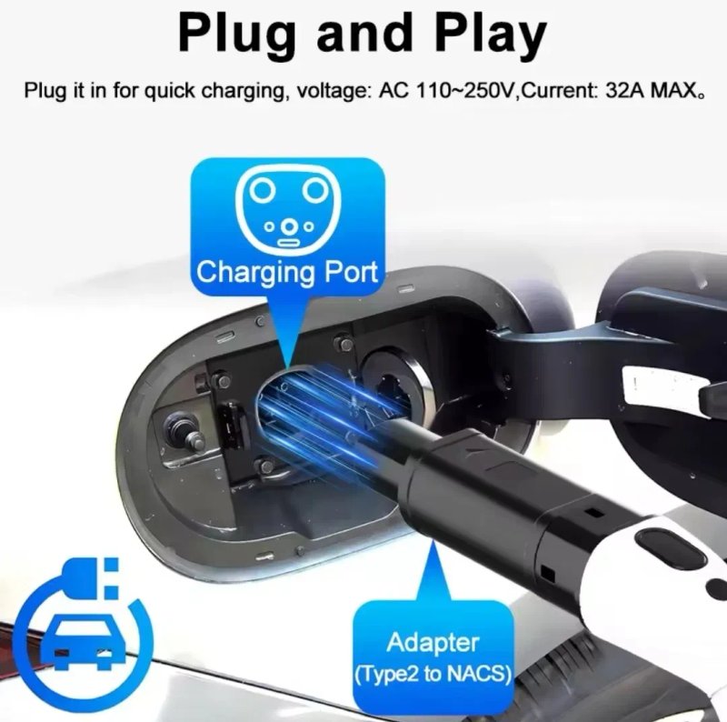 ЯКІСТЬ‼️Перехідник Type 2 - Tesla 7kW 32A Adapter для Tesla Model S 3 X Y NACS EV зарядка адаптер USA Європа повільна зарядка — фото 6