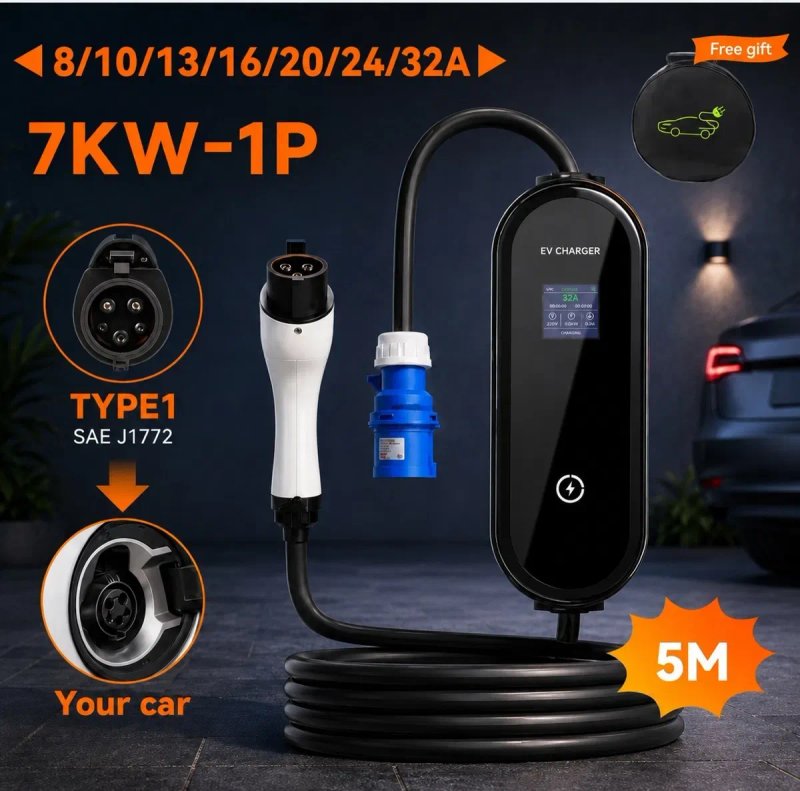 ЯКІСТЬ‼️Зарядний пристрій 32А Type 1 5метрів Ipengen Ev charger 7kw 8-32A