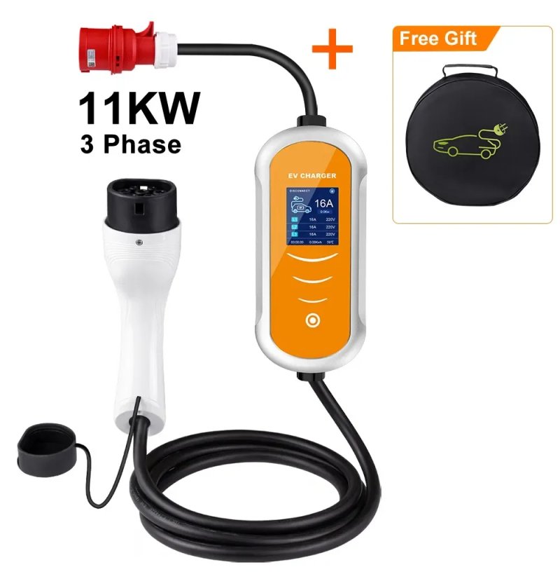 ЗАРЯДКА 11КВТ‼️ IPENGEN 11kW 16A 3 фази зарядка для електромобіля Type 2 | Регулювання 8-10-13-16A | Кабель 4м EV Charger переносна — фото 5