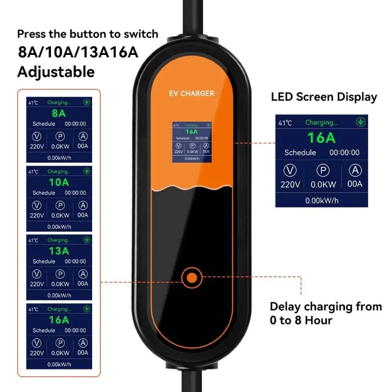 Зарядка для електромобіля Type 1 J1772 16A 3.5кВт 220V EV Charger регулювання струму 3.5м — фото 2
