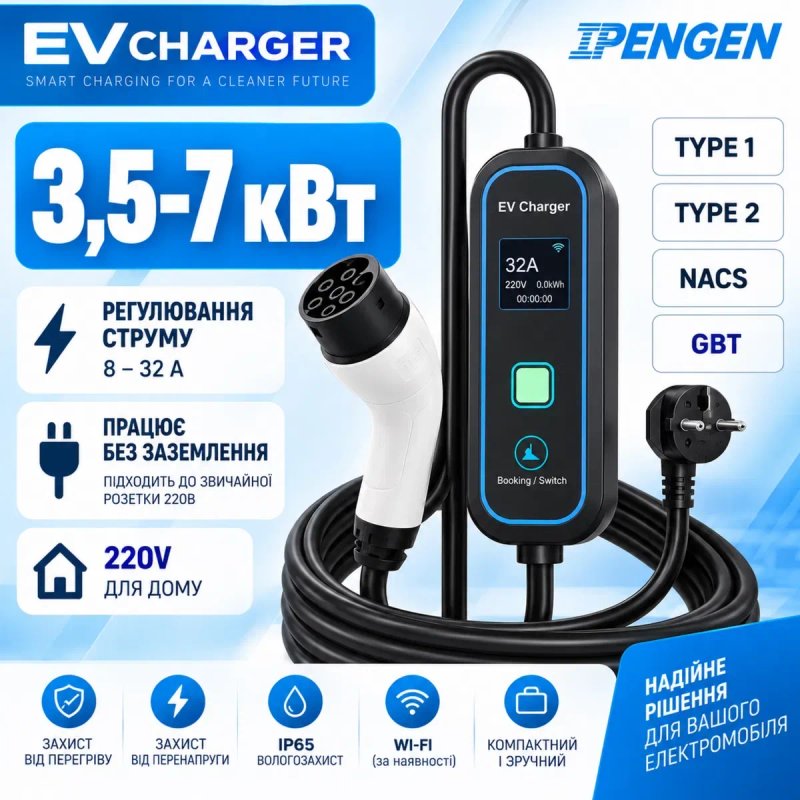 Зарядка EV Charger NACS 3.5 кВт 16А 7 кВт 32А Type 1 Type 2 GBT