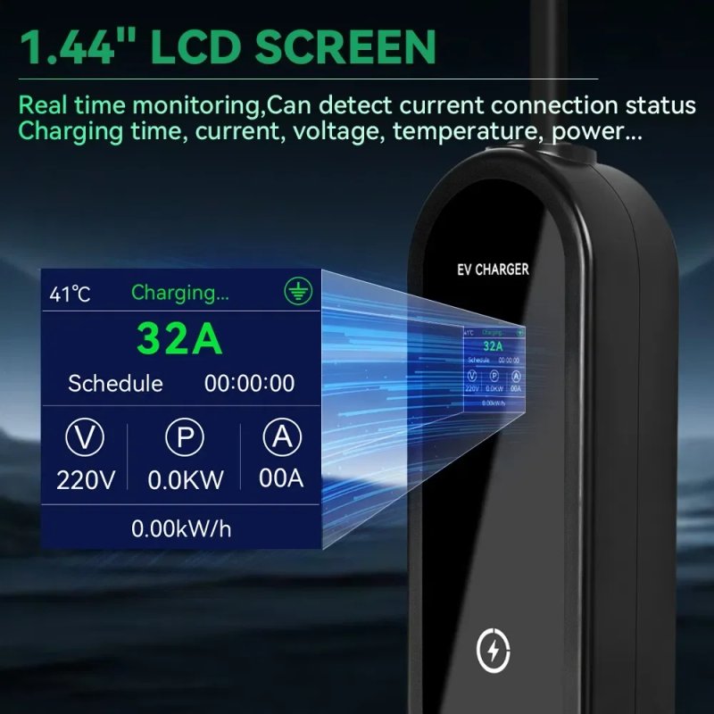 Зарядка IPENGEN 7 кВт 32A Type 1 — мобільна зарядна станція 5 м з LCD та регулюванням 8–32A — фото 4