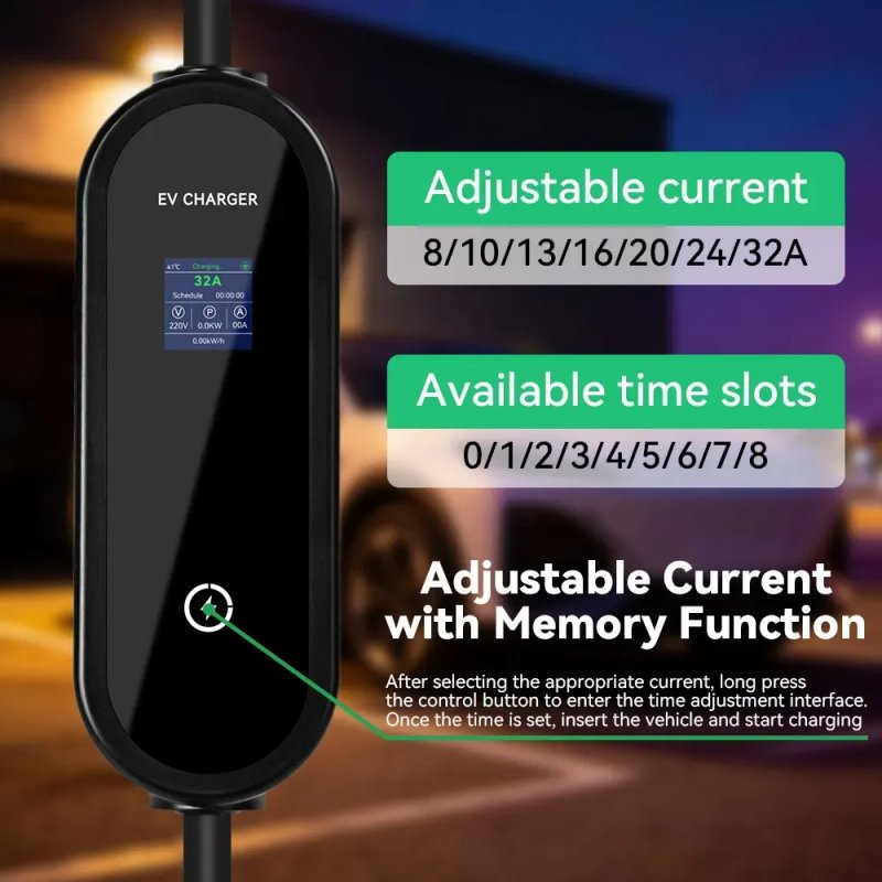 Зарядка IPENGEN 7 кВт 32A Type 1 — мобільна зарядна станція 5 м з LCD та регулюванням 8–32A — фото 8