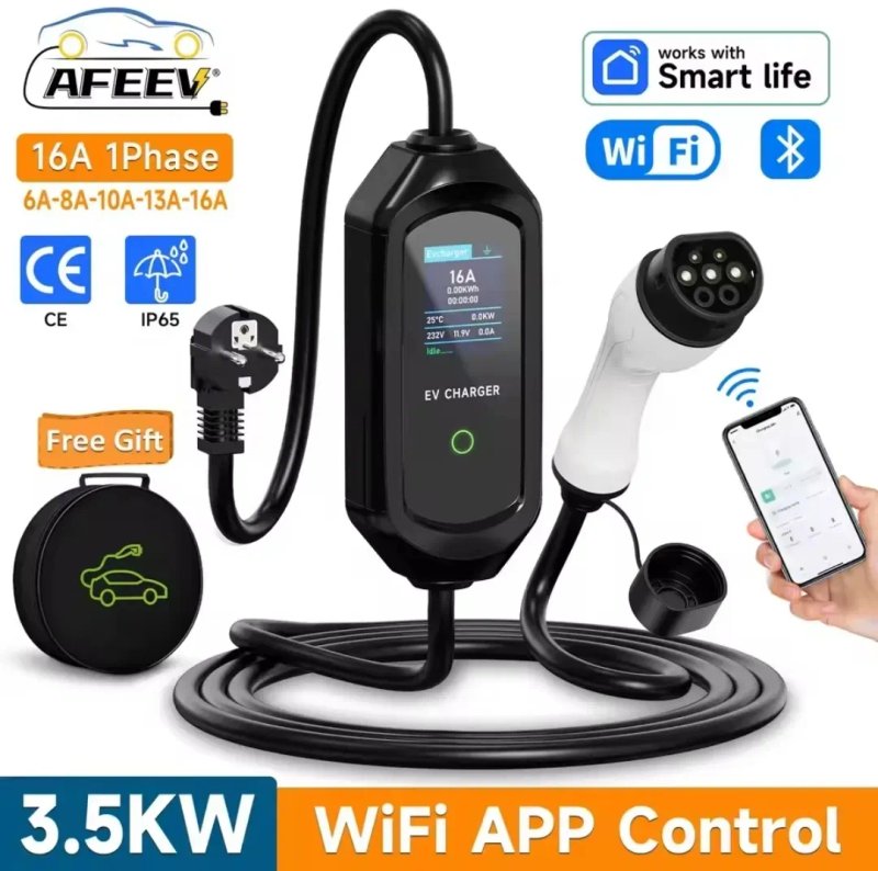 ЗАРЯДКА З WIFI‼️16А Type 1/Tesla Type 2 GBT EV Charger 3.5kw Тесла авто з Америка Європа Китай усі роз'єми зарядний пристрій — фото 7