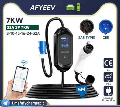Зарядна станція для електрокара 7.2 кВт 32А AFYEEV Wi-Fi — Америка Європа Type1 Type2 GBT Tesla 5m