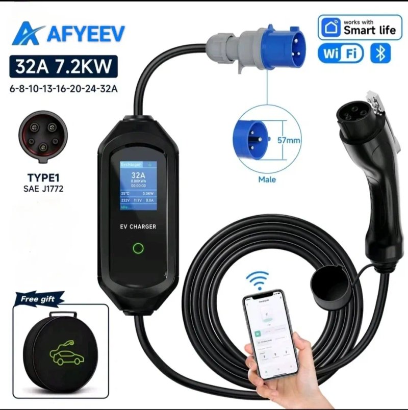 Зарядна станція для електрокара 7.2 кВт 32А AFYEEV Wi-Fi — Америка Європа Type1 Type2 GBT Tesla 5m — фото 5
