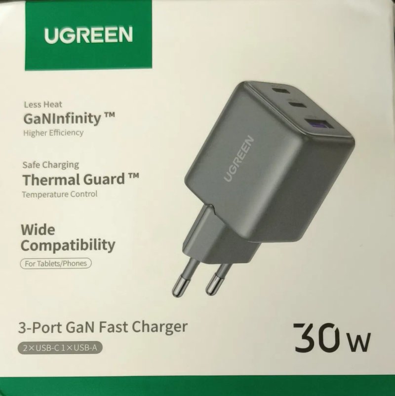 Зарядні Ugreen 30w ,45w, 65w 3 port Gan fast charger з кабелем — фото 2