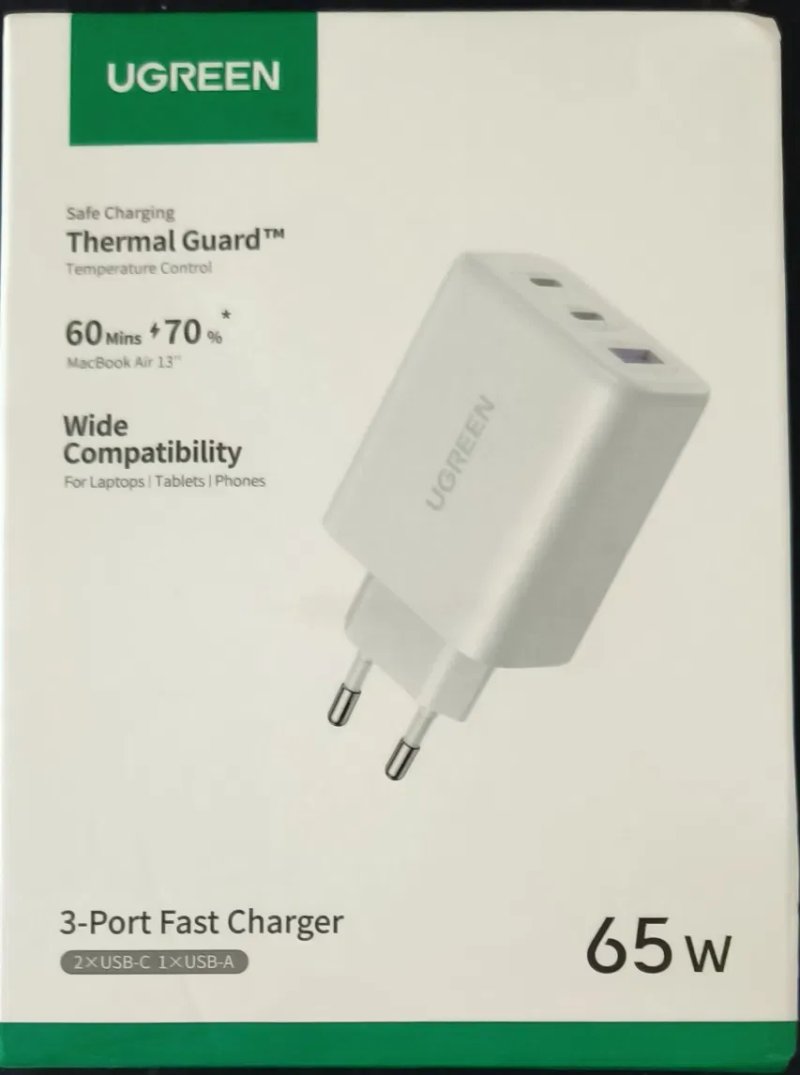 Зарядні Ugreen 30w ,45w, 65w 3 port Gan fast charger з кабелем — фото 4