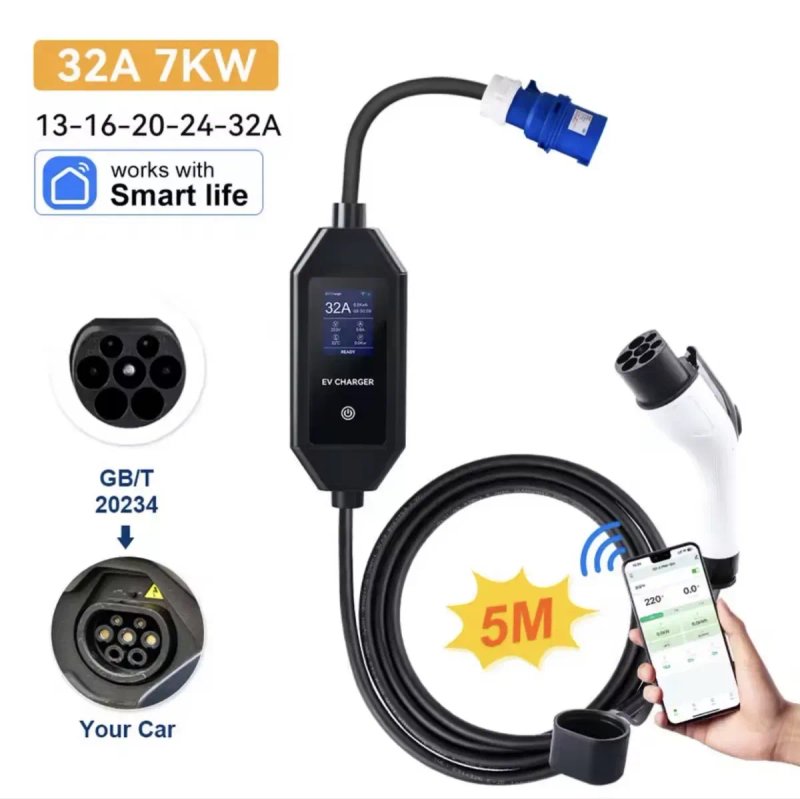 Зарядний кабель  GBT 7kw для електромобілля 5 метрів Wi-Fi Type1 Type2 — фото 3
