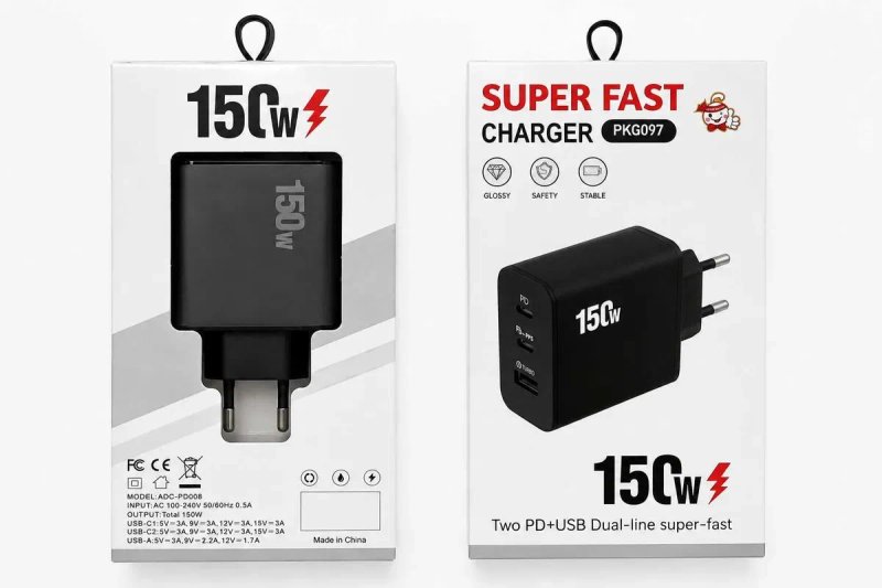 Зарядний пристрій 150W 2×Type-C PD 3.0 + USB QC 3.0 — швидка зарядка 3 пристроїв одночасно — фото 6
