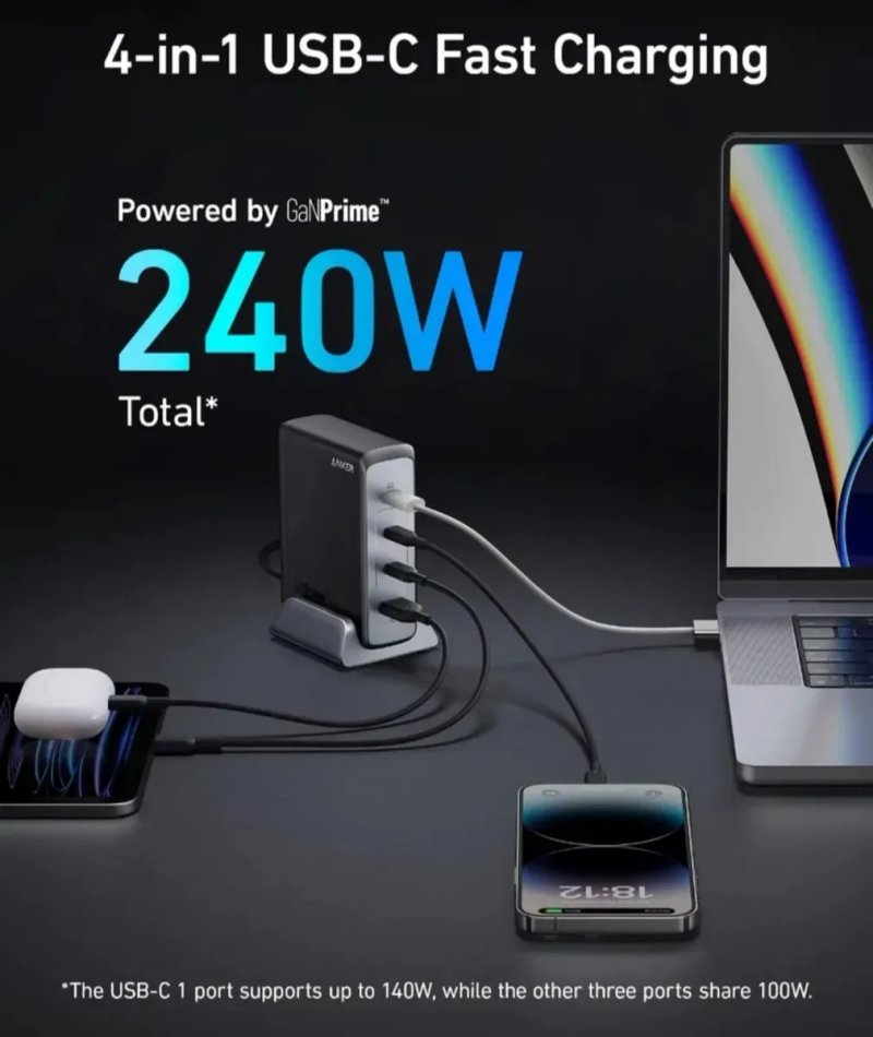 Зарядний пристрій Anker Prime 240W GaN (4 Ports) PD3.1 — фото 2
