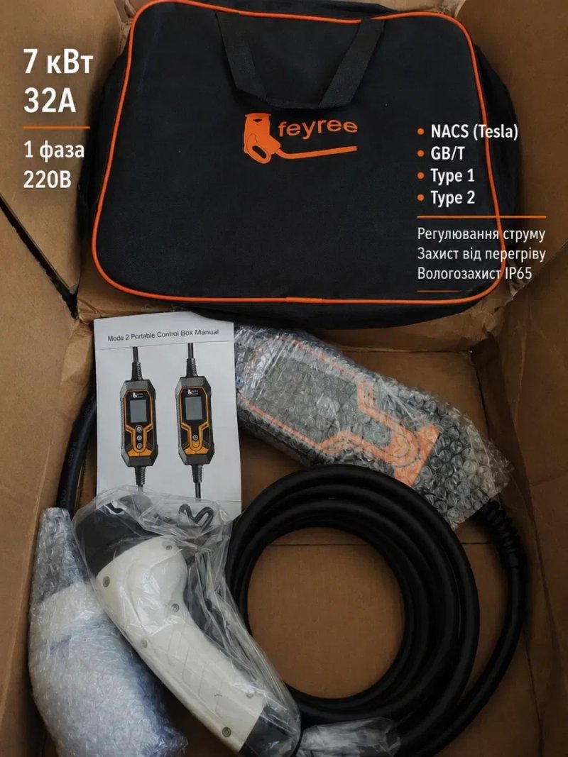 Зарядний пристрій Feyree 16А/32А 3,5 або 7 кВт Wi-Fi Type 1 Type 2 NACS GB/T — фото 2