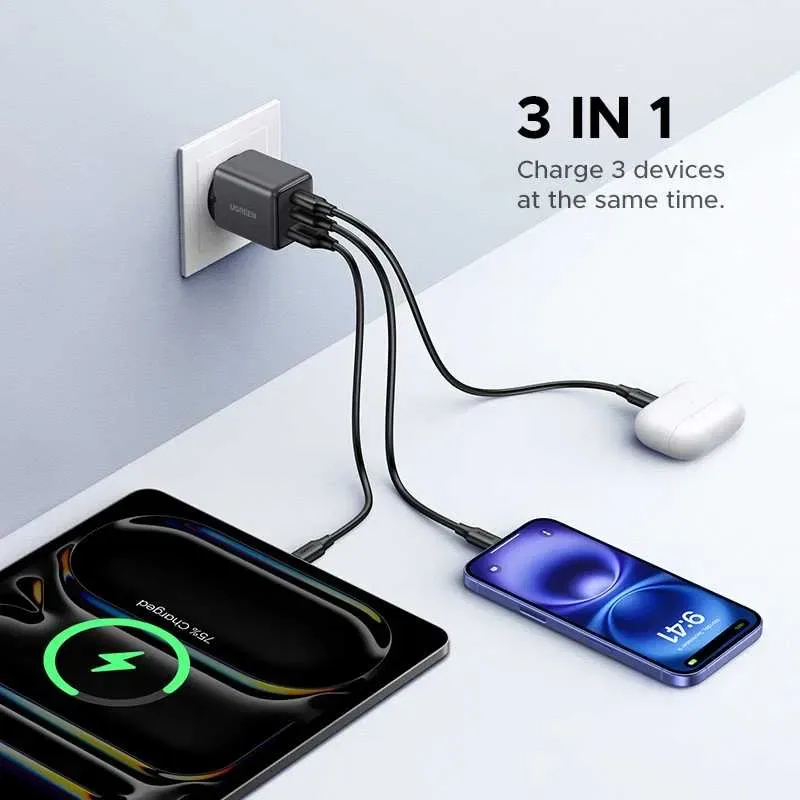 Зарядний пристрій UGREEN X515 GaN 30W Fast Charger (3-портовий, USB-C x2 + USB-A) — фото 2