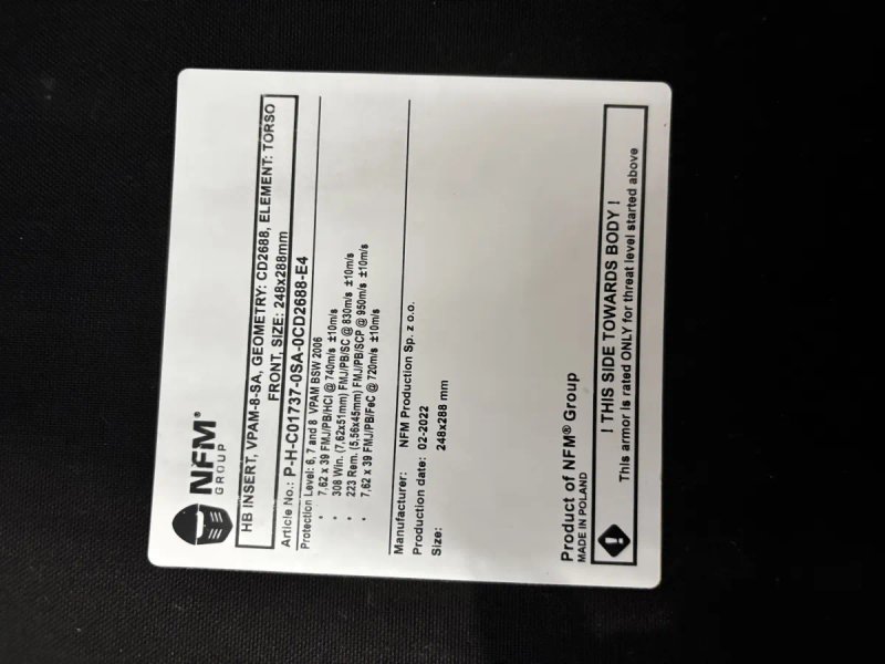 Жорстка балістична бронеплита NFM HB Insert, VPAM-8-SA (Geometry: CD2688). — фото 3