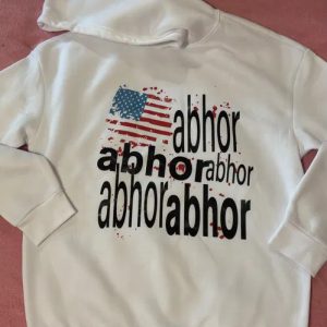 Белый худи с принтом "abhor" и флагом США